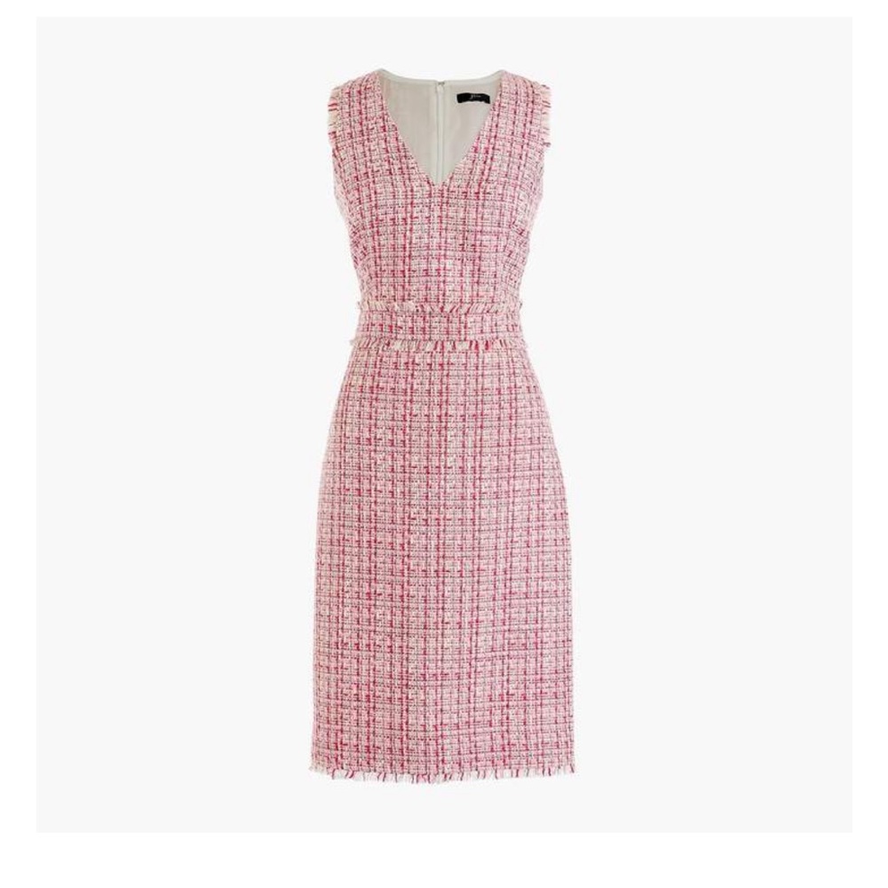 J CREW| Tweed Sheath Pink Red Metallic Midi Dress Size 8